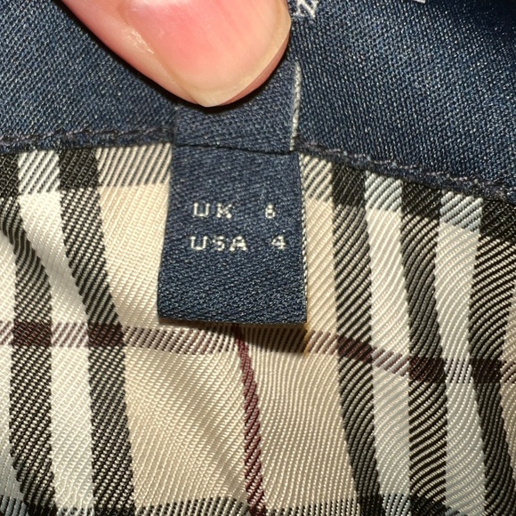 EEUC Women's Burberry London Zip Front Dark Denim Jacket w/ Plaid USA Size 4 - Picture 6 of 8
